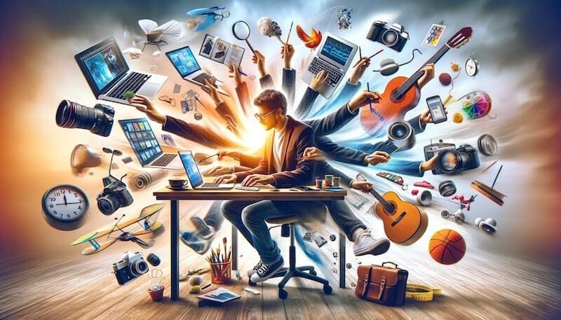 Slasheur assis a son bureau multiples activites Slasheur assis a son bureau et qui exerce plusieurs activites