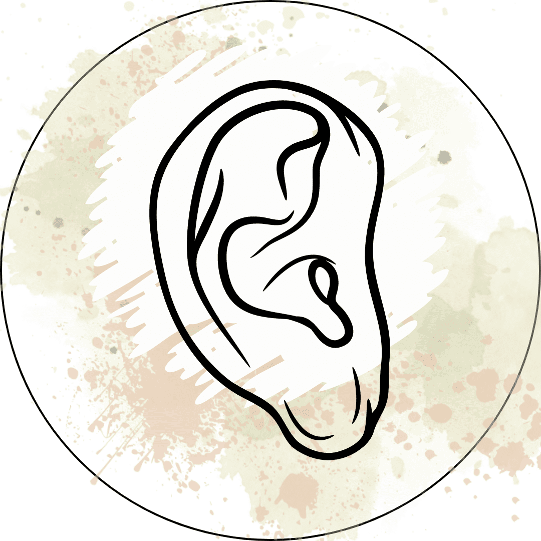 Le-repos-sensoriel Illustration d'une oreille, symbolisant une pause des stimuli sensoriels tels que les bruits forts, les lumières vives ou les écrans numériques, offrant un moment de calme et de détente pour les sens.
