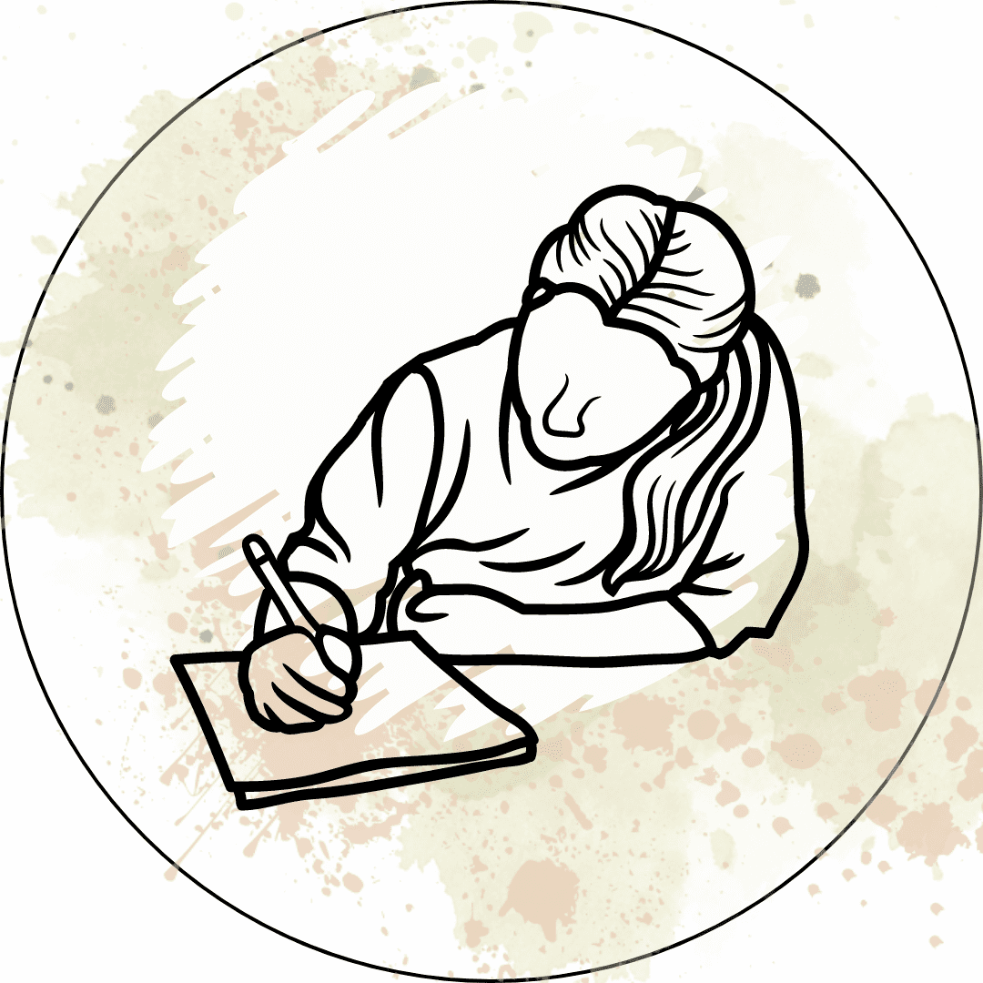 Le-repos-émotionnel Une personne en train d'écrire dans un journal, symbolisant l'expression et la libération des émotions. Cela représente un moment de pause où l'on prend le temps de réfléchir, de traiter ses sentiments et de retrouver une paix intérieure.